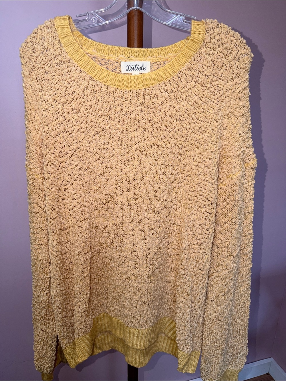 Listicle Light Yellow Popcorn-Texture Crewneck Sweater